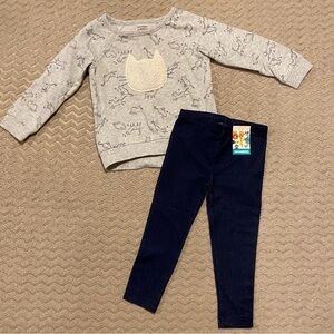 Hand Picked Gray Kitty Sweatshirt and Denim Leggings Kids Set